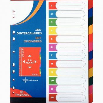 Jeu de 12 intercalaires en polypropylène 30/100ème, format A4+