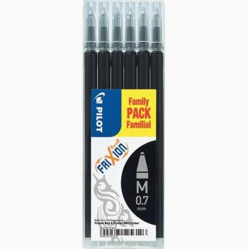 6 recharges de stylos Frixion 0,7mm pointe moyenne noir Pilot