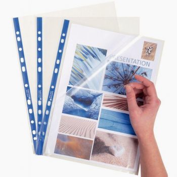 Pack of 100 STOP DOC polypropylene punched pockets, 6/100 thickness, smooth finish, A4 size