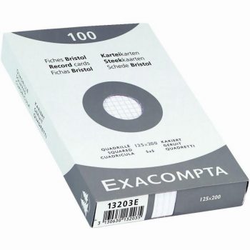 Set of 100 White Grid Index Cards 12.5x20 cm, 205g, Unpunched, 5x5 Squares, Durable Card Stock