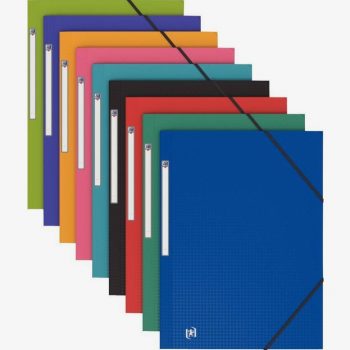 Set of 10 Memphis opaque polypropylene elasticated 3-flap folders, assorted colors