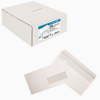 Boîte de 500 enveloppes blanches DL 110x220 80g/m² fenêtre 45x100 autocollante