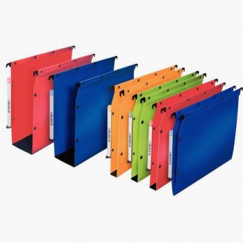 Set of 10 hanging file folders for cabinets, made of polypropylene, 15 mm spine, blue
