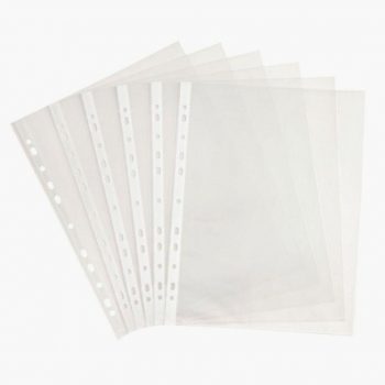 Pack of 100 grained polypropylene A4 punched pockets, 5/100 thickness, for filing