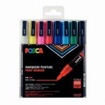 Set of 8 assorted color fine conical tip markers 1.5 mm