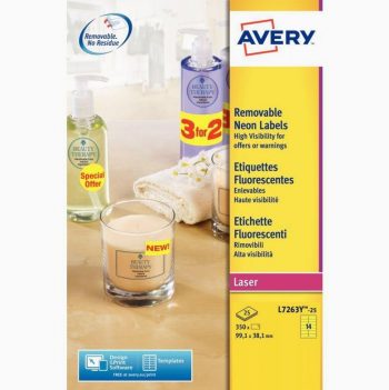 Pack of 350 Removable Fluorescent Yellow Laser Labels 99.1 x 38.1 mm