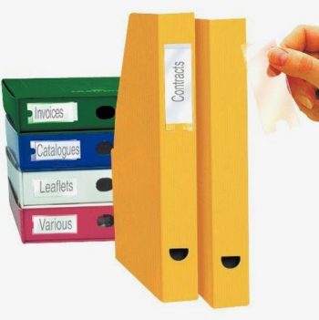 Blister de 12 porte-étiquettes adhésives en polypropylène format 25x75 mm