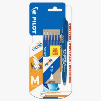 Frixion Ball rechargeable + 6 recharges bleues pointe moyenne 0,7mm Pilot