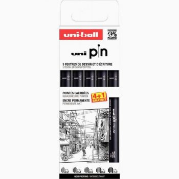 Pochette 5 feutres pointes paires noir dont 1 gratuit
