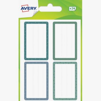 Set of 24 School Labels in Blue and Green Designs - 36 x 56 mm