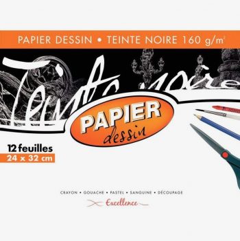 Set of 12 black drawing paper sheets, size 24x32 cm, 160 gsm