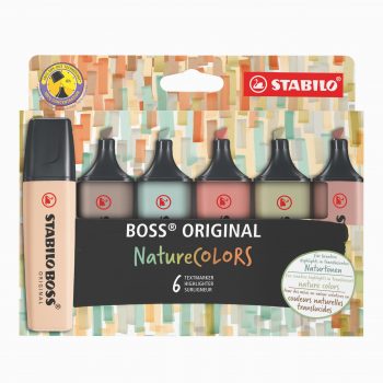 Set of 6 STABILO BOSS Highlighters with water-based ink, assorted natural shades