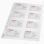 Set of 10 polypropylene A4 sleeves, each holding 16 business cards