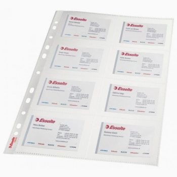 Set of 10 polypropylene A4 sleeves, each holding 16 business cards