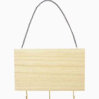 Wooden Wall Hook Rack with 3 Hooks and Chain