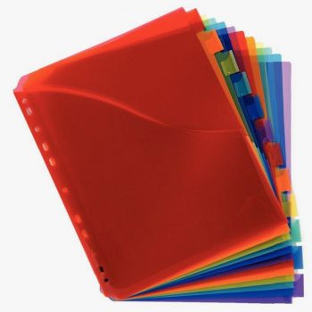 Jeu de 12 intercalaires à onglets personnalisables en polypropylène coloré format A4