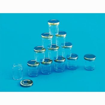 Set of 12 small glass jam jars