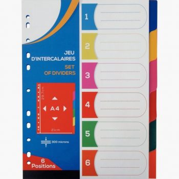 Jeu de 6 intercalaires en polypropylène 30/100ème, format A4