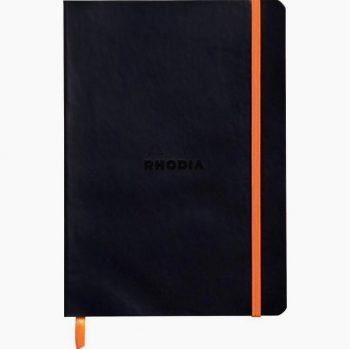 RHODIARAMA A5 Hardcover Notebook, 160 Dotted Pages, Soft Faux Leather Cover, Black