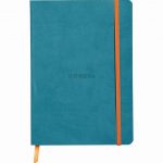 RHODIARAMA A5 Notebook, 160 Ruled Pages, Soft Faux Leather Cover, Turquoise Blue