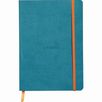 RHODIARAMA A5 Notebook, 160 Ruled Pages, Soft Faux Leather Cover, Turquoise Blue