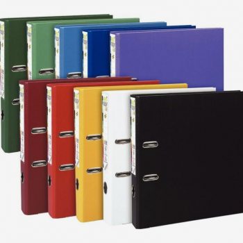 Pack of 10 vibrant assorted color A4 maxi lever arch files, 5 cm spine, PREM'TOUCH plastic binders