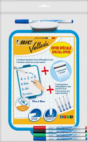 Lot de 1 ardoise velleda + effaceur + 5 marqueurs