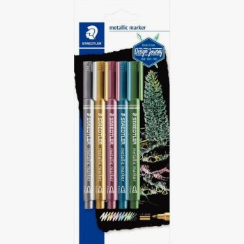 Set of 5 assorted metallic markers in a blister pack