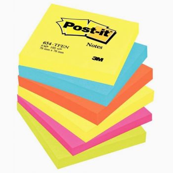 Paquet de 6 blocs notes de 100 feuilles Post-it énergie 76 x 76 mm assortis
