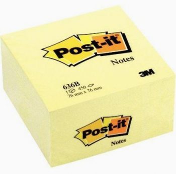 Repositionable Sticky Notes Cube, 450 Sheets, 76 x 76 mm, Yellow