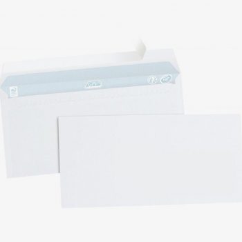 Pack of 500 white DL envelopes 110x220 mm 80gsm with protective strip
