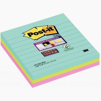 Paquet de 3 blocs Notes Super Sticky de 70 feuilles lignées, format 101 x 101 mm, couleurs Miami