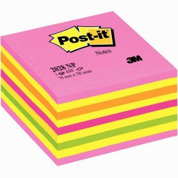 Cube de 450 feuilles de notes post-it repositionnables 76 x 76 mm néon rose