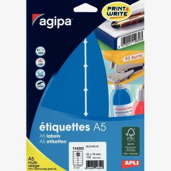 Set of 120 multi-purpose blue labels 70x32 mm
