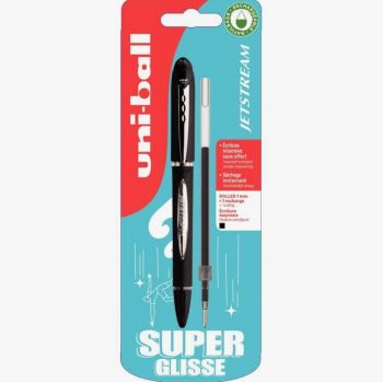 Stylo encre gel Jetstream noir + 1 recharge noire