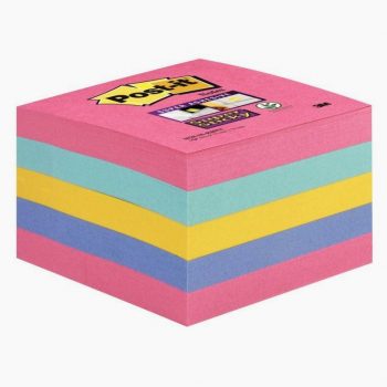 Cube de 440 feuilles de notes post-it super sticky 76 x 76 mm couleurs : rose, bleu océan, jaune et bleu pervenche