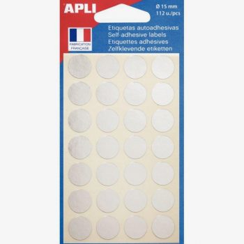 Pack of 112 self-adhesive silver dots, 15 mm diameter