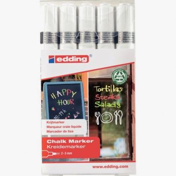 Set of 5 White Chalk Markers in Blister Pack