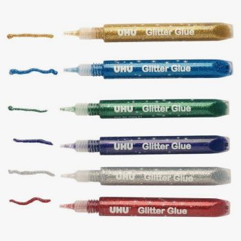 Pack of 6 Assorted Color Glitter Glue Tubes, 10ml Each