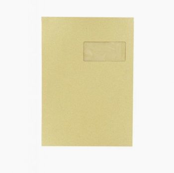 Pack of 250 Brown Kraft Gusseted Envelopes C4 229x324mm 120gsm with 100x50mm Window and Self-Seal Strip