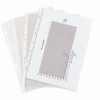 Pack of 100 smooth finish perforated polypropylene sleeves, size 21x29.7 cm, thickness 75 microns