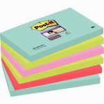 Set of 6 pads with 90 Super Sticky Post-it sheets, 76 x 127 mm, Miami colors: ocean blue, neon green, neon pink, and poppy red