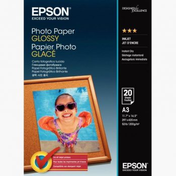 Set of 20 premium glossy photo paper sheets, Epson brand, A3 size, 200gsm