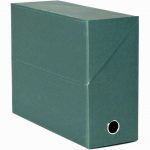 Cardboard transfer box with dark green matte paper cover, 12 cm spine