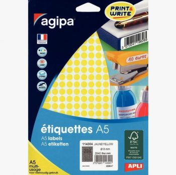 Etui de 2940 pastilles adhésives diamètre 8 mm jaune