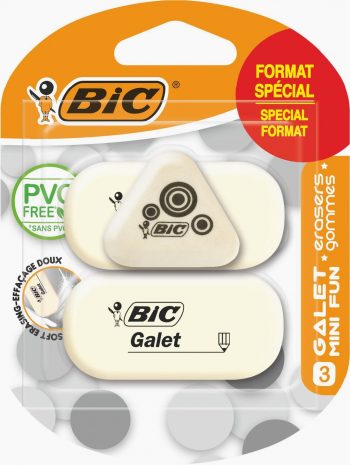 Set of 2 Fun Mini Erasers + 1 Pebble Eraser, PVC-Free