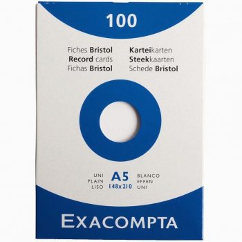 Boîte de 100 fiches bristol non perforées carte forte 205 g uni blanc 14,8 x 21 cm