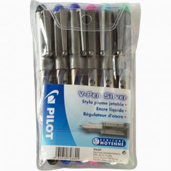 Blister de 6 stylos plumes jetable pilot V-pen assortis