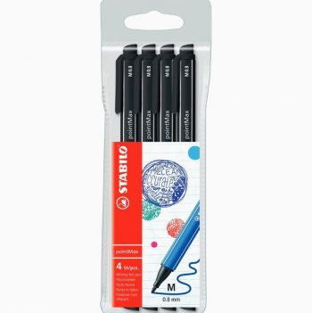 Set of 4 Stabilo PointMax Black Fineliner Pens