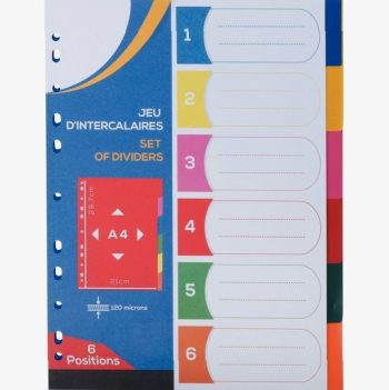 Set of 6 Colorful Polypropylene A4 Dividers, 120 Micron